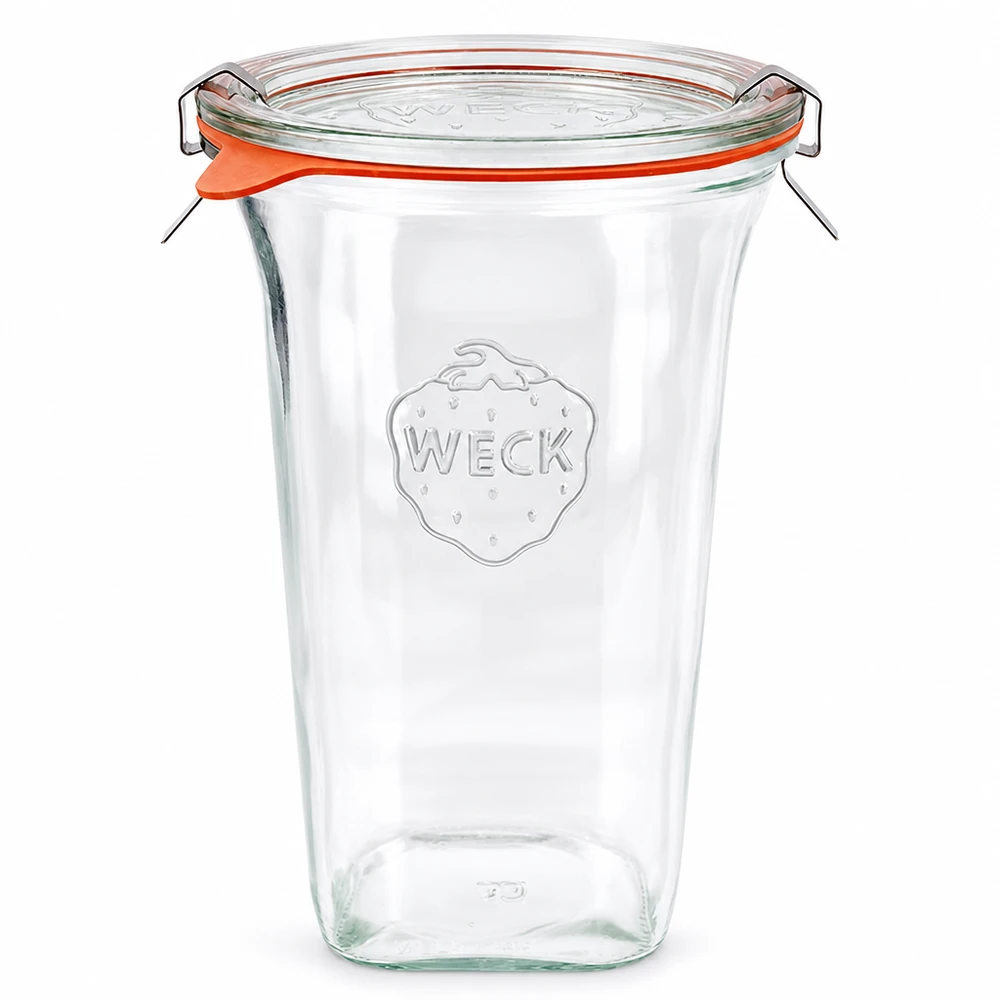 WECK Quadroglass 795ml avec couvercle en verre et anneau en caoutchouc RR100 Pot de conservation et de stockage