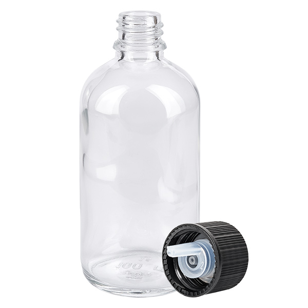 100ml compte-gouttes. 1mm noir STD ClearLine UT18/100 Flacon compte-gouttes ClearLine de 100 ml en verre transparent avec bouchon compte-gouttes noir et orifice de 1 mm