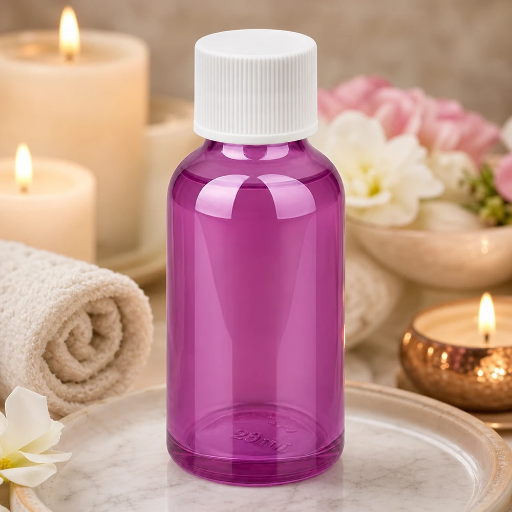 Bouteille 30ml 11mm bouchon à vis blanc standard PurpleLine UT18/30 Bouteille violette compacte de 30 ml avec bouchon blanc pour un dosage précis des liquides