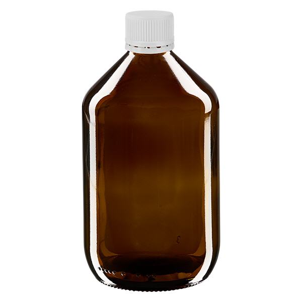 Bouteille à usage médical de 500 ml, marron, avec bouchon blanc d'origine