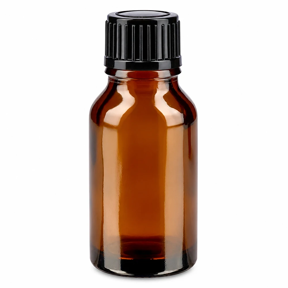 Flacon en verre brun 15ml avec bouchon à vis noir Petite bouteille en verre de 15 ml, de couleur marron, avec un bouchon à vis noir à l'épreuve des enfants