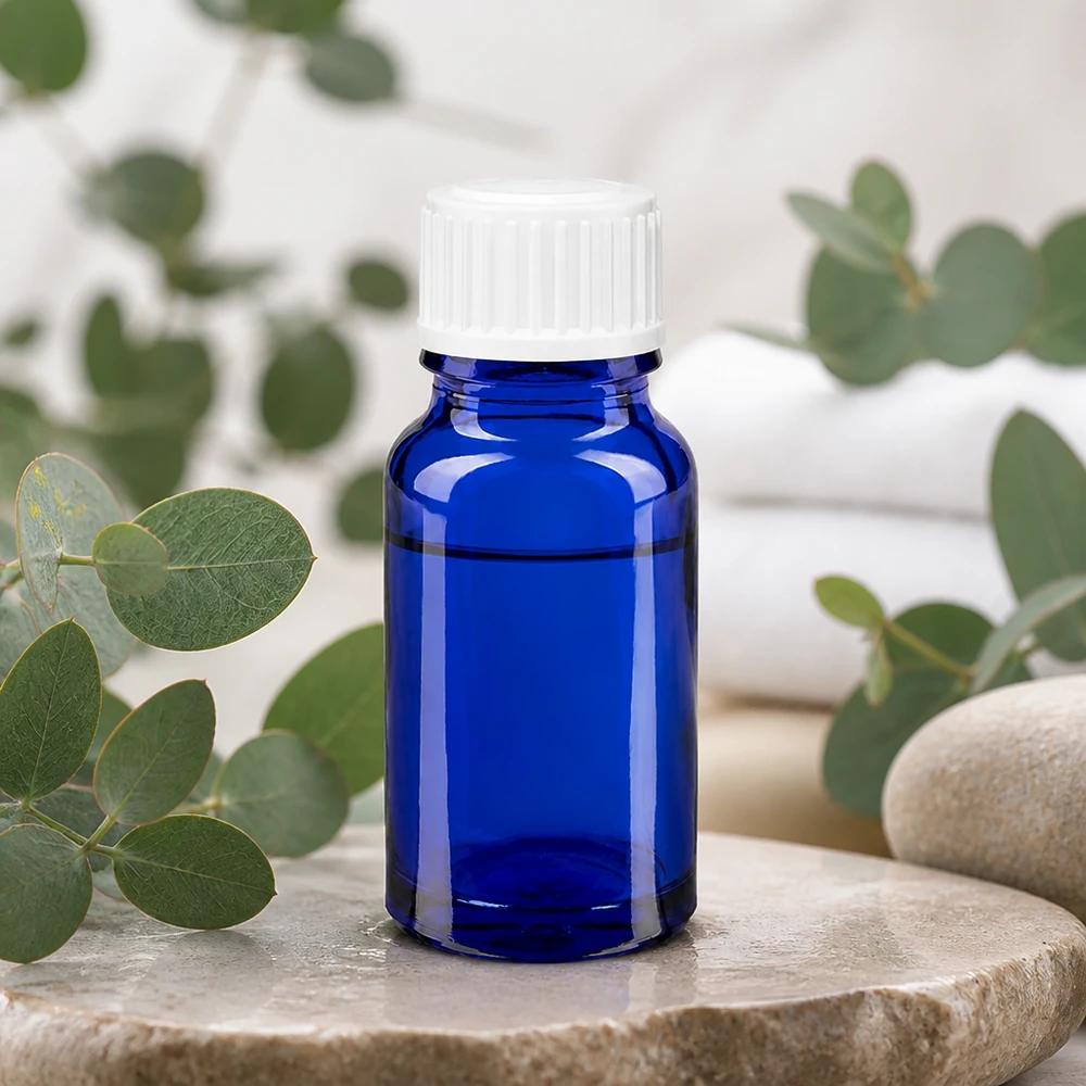 Flacon de pharmacie bleu 10ml bouchon vissable blanc standard Flacon en verre bleu de 10 ml, SV Standard blanc 11 mm, pour l'aromathérapie et les huiles essentielles