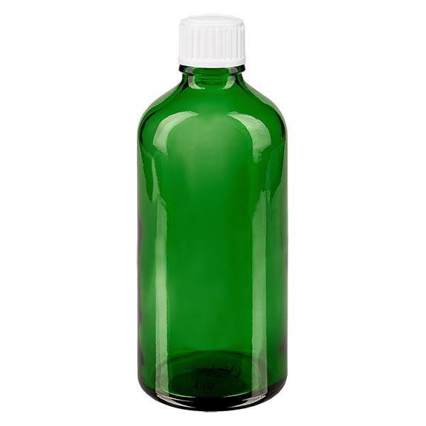 Flacon à pharmacie vert 100ml bouchon à vis blanc standard Flacon à pharmacie vert 100ml bouchon à vis blanc standard