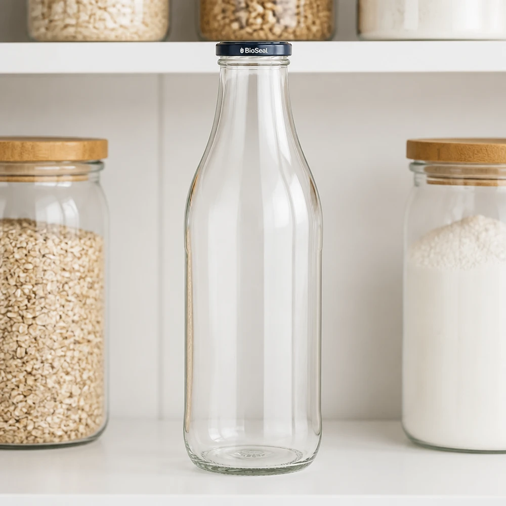 1000ml Bouteille avec couvercle BioSeal noir UNiTWIST Bouteille en verre 1000ml BioSeal couvercle noir Étagère de cuisine Conservation Stockage Céréales Flocons d'avoine Zero Waste