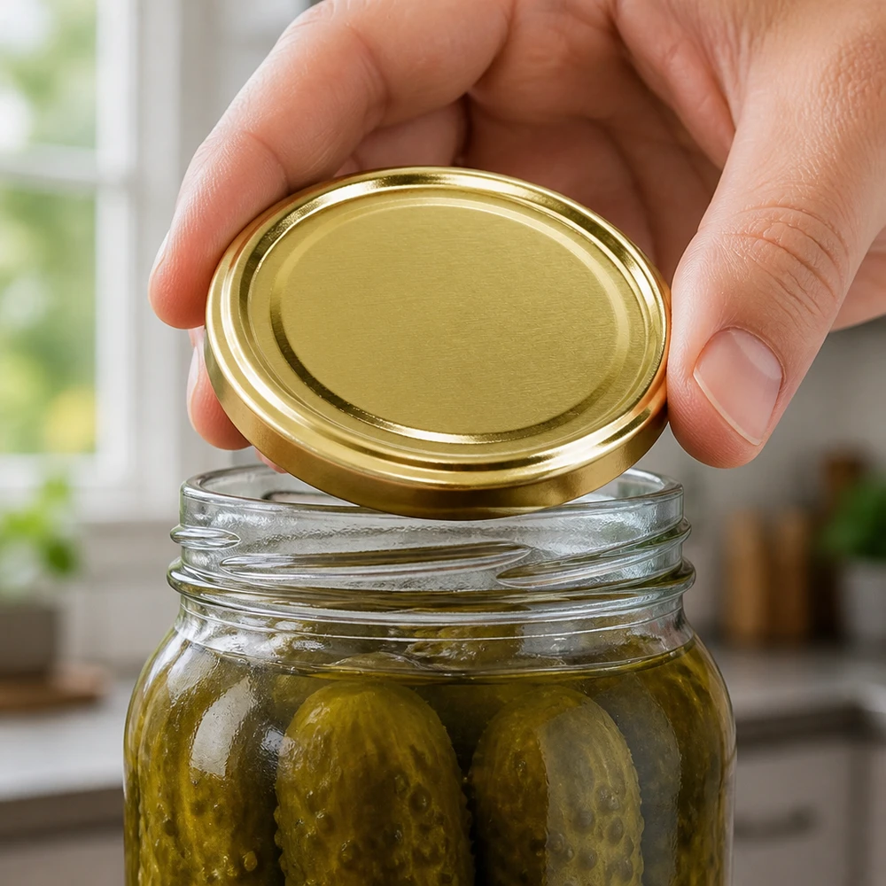 Couvercle à vis BasicSeal TO58 doré, 58 mm, adapté aux bocaux de conserve contenant des cornichons