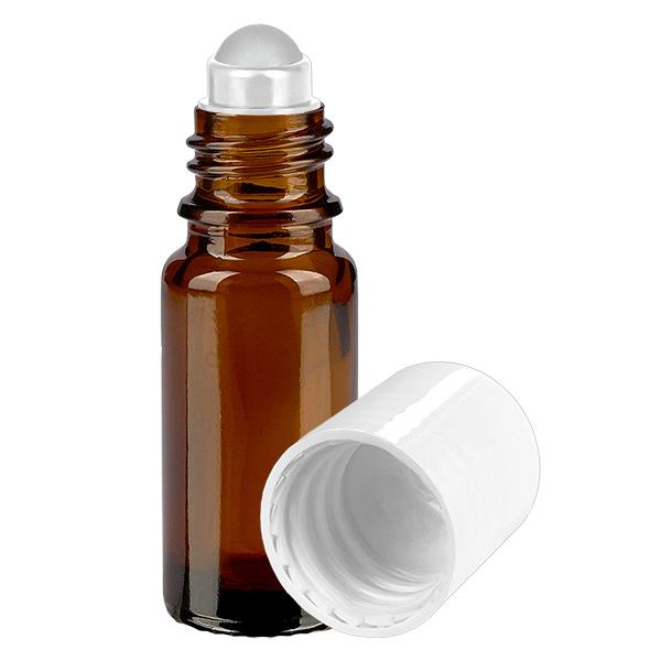 Flacon de pharmacie brun 10ml Roll-On bouchon blanc