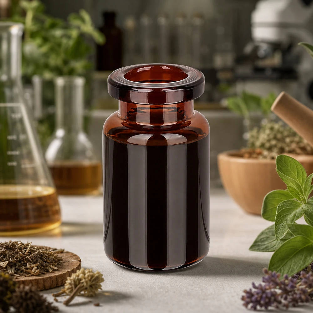 Flacon d'injection brun, 5 ml en verre étiré type I Braunglas Probenflasche 5ml mit stabilem Boden für kräuterbasierte Wirkstoffe