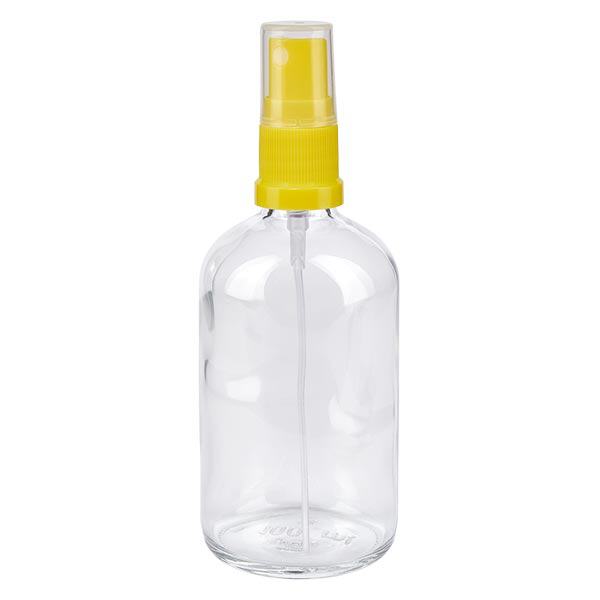 Flacon de pharmacie transparent 100ml embout spray jaune