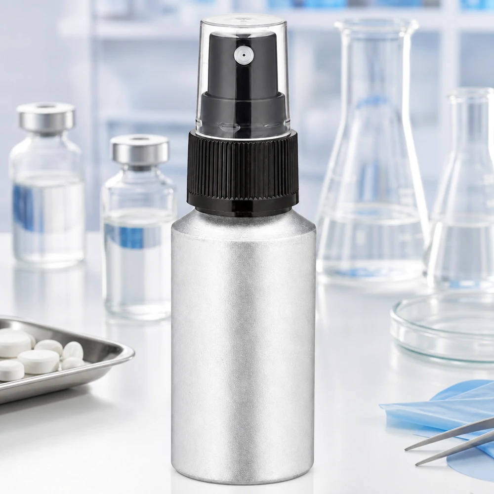 Bouteille en aluminium teinté 30 ml, avec vaporisateur à pompe noir Bouteille en aluminium légère de 30 ml avec tête de pulvérisation pour le dosage portable de liquides