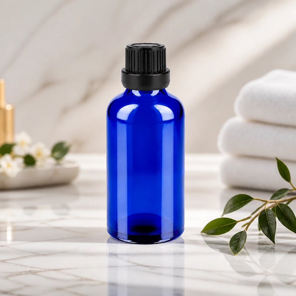 Flacon 50ml 11mm SV noir OV BlueLine UT18/50 Bouteille en verre BlueLine professionnelle de 50 ml avec bouchon inviolable pour le laboratoire et le cabinet médical