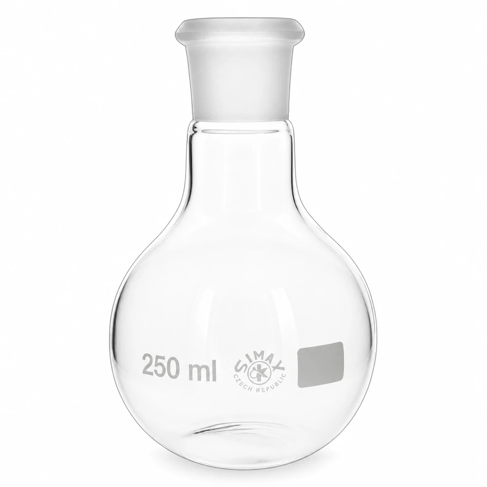 Ballon à fond plat 250 ml à col large, en verre borosilicate avec rodage normalisé 29/32 Ballon en verre de forme bulbeuse de 250ml avec rodage standard 29/32 pour la distillation