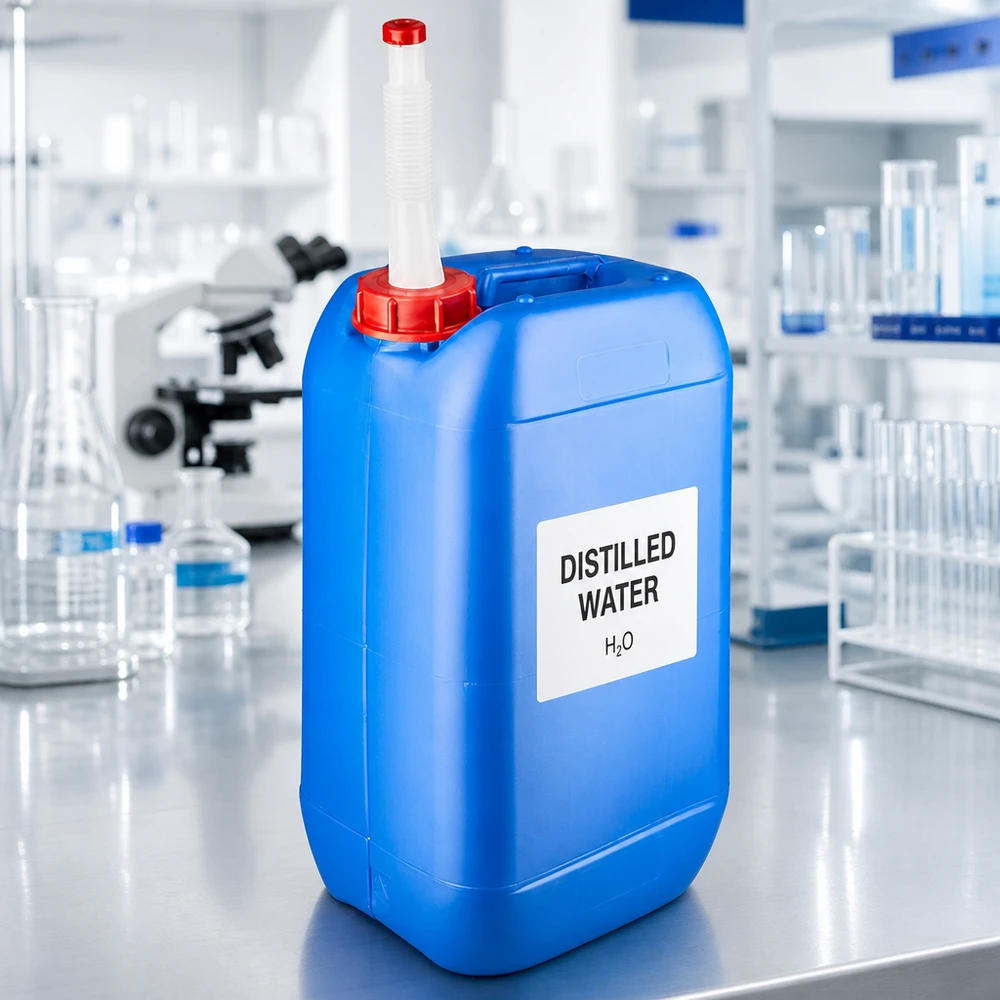 Bidon bleu robuste de 15 L avec bec verseur flexible et bouchon rouge