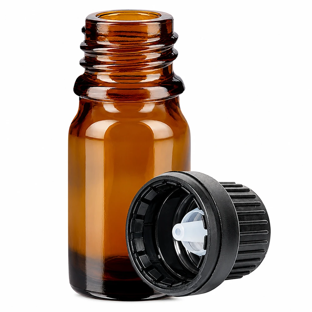 Flacon compte-goutte 5ml 2mm noir OV BrownLine UT18/5 Flacon en verre brun de 5 ml avec bec verseur goutte à goutte de 2 mm et bouchon à vis noir pour un dosage précis