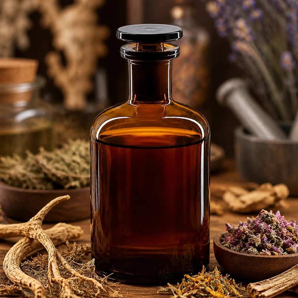 Flacon pharmaceutique 100 ml col étroit en verre ambré + bouchon Flacon brun à col étroit de 100 ml, à épaules arrondies, pour la conservation en toute sécurité d'extraits végétaux
