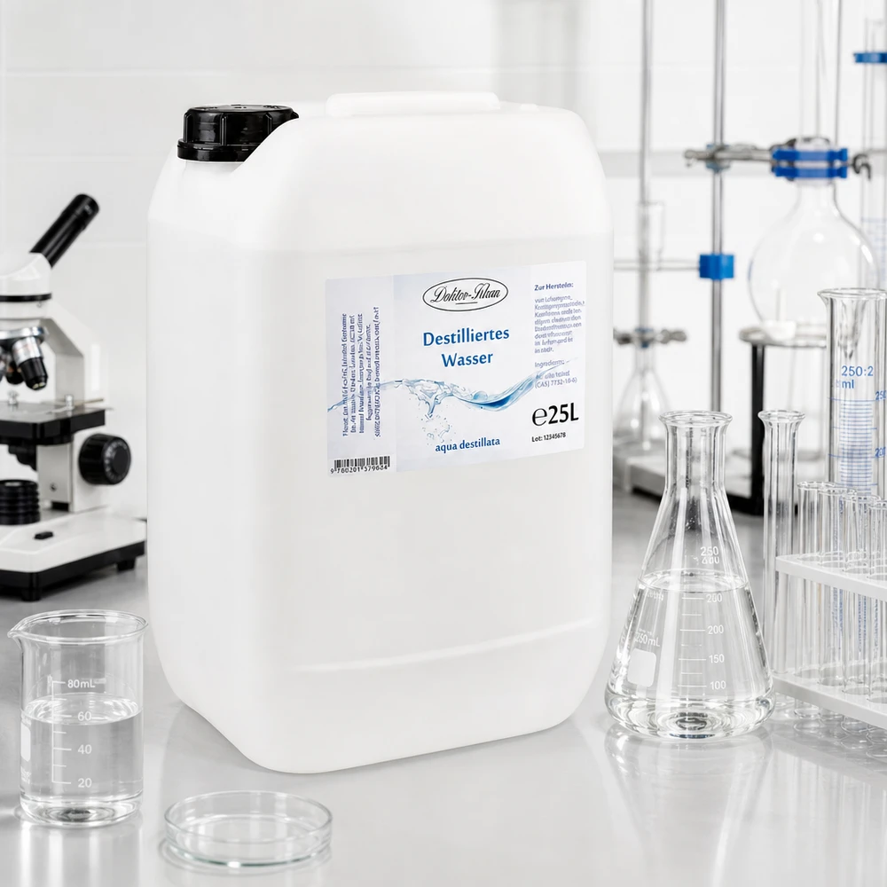 Eau distillée Doktor Klaus - Aqua dest 25 litres en jerrican premium teinte naturelle Eau distillée 25L Doktor-Klaus en forme de bidon pratique pour un stockage et un transport faciles