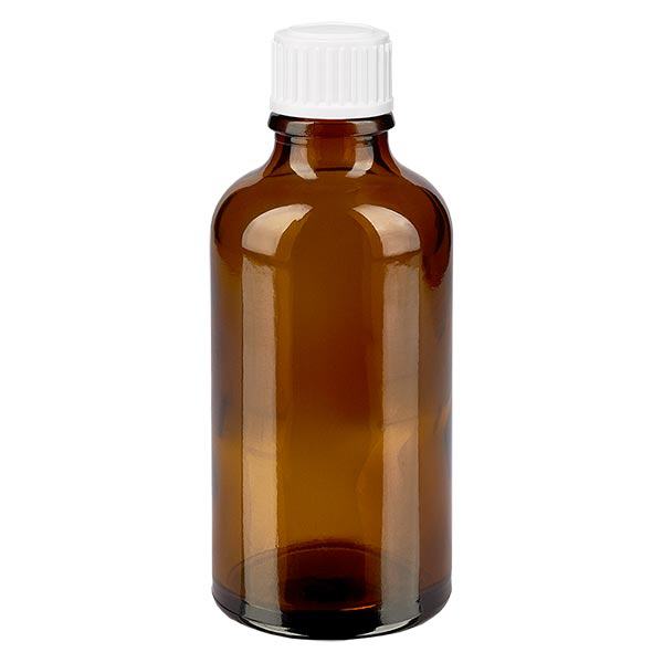 Flacon de pharmacie brun 50ml bouchon à vis blanc Flacon de pharmacie brun 50ml bouchon à vis blanc