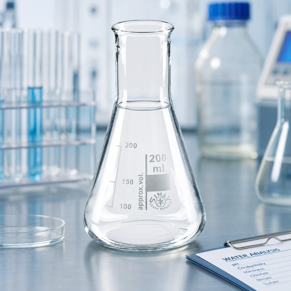 Erlenmeyer 200ml col étroit, verre borosilicate Erlenmeyer 200ml col étroit, verre borosilicate