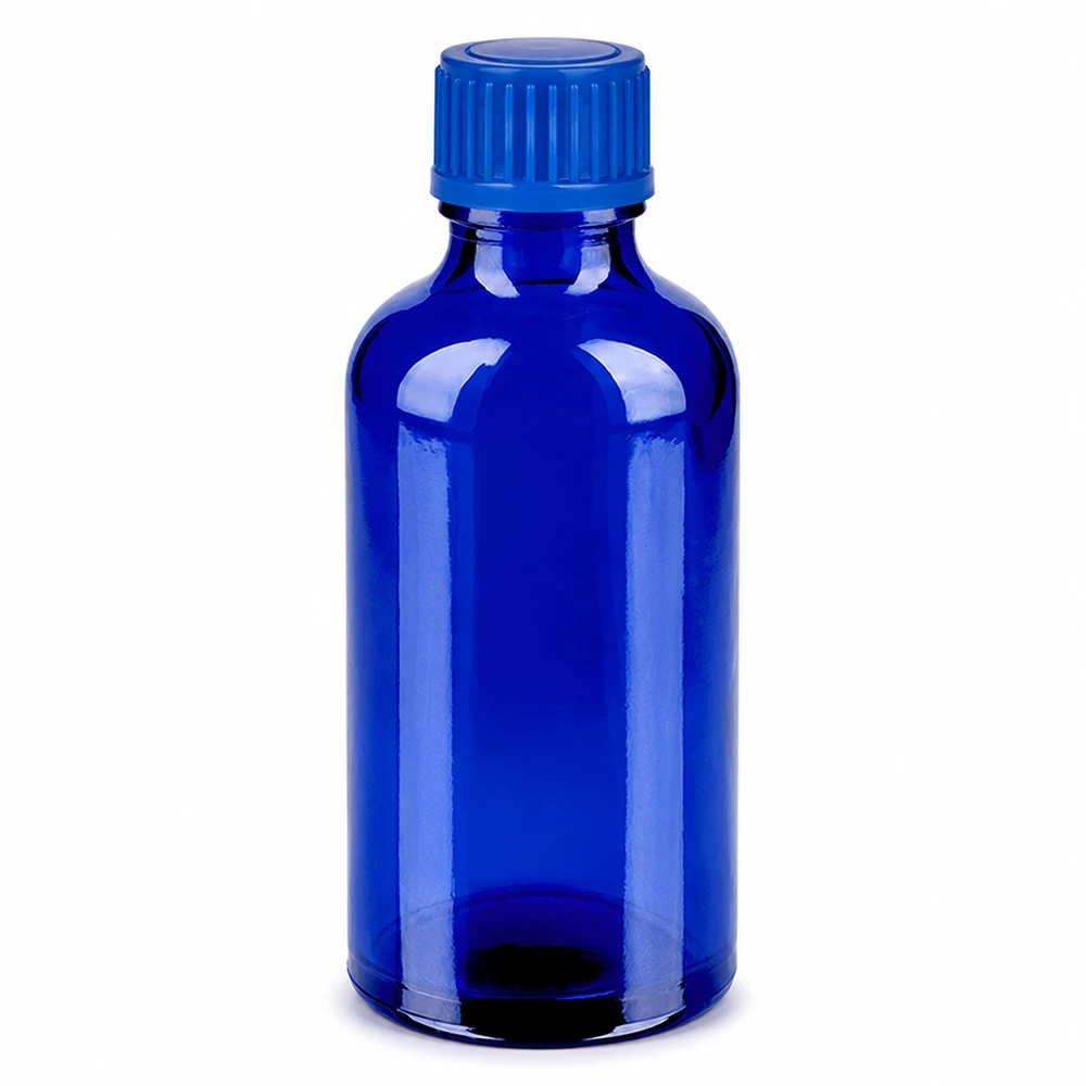 Flacon de 50ml 11mm SV bleu STD BlueLine UT18/50 Bouteille en verre bleu de 50ml de protection contre les UV idéale pour les substances sensibles à la lumière
