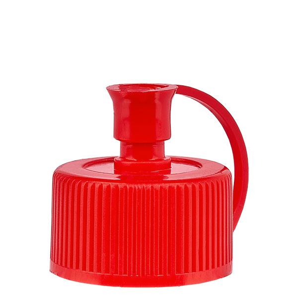 Bouchon pissette + capuchon en PE rouge, ND 25 standard