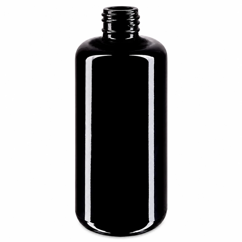 Flacon en verre violet 200 ml GCMI 410/24 (verre Miron) Bouteille cosmétique élégante Draco 200ml en verre violet foncé Miron avec surface brillante