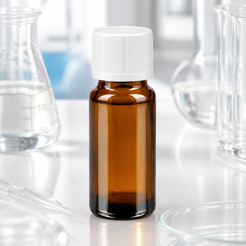 Flacon de pharmacie brun 10ml bouchon vissable blanc sécurité enfant Flacon de pharmacie anti-UV, 10 ml, en verre brun, avec bouchon blanc à sécurité enfant de 11 mm