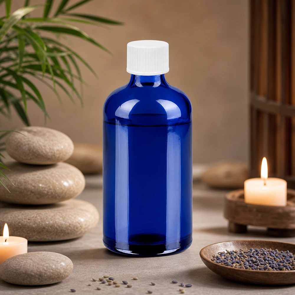 Flacon 100ml 11mm SV blanc STD BlueLine UT18/100 Bouteille en verre soufflé à la bouche de 100 ml de qualité pharmaceutique avec un filetage blanc précis