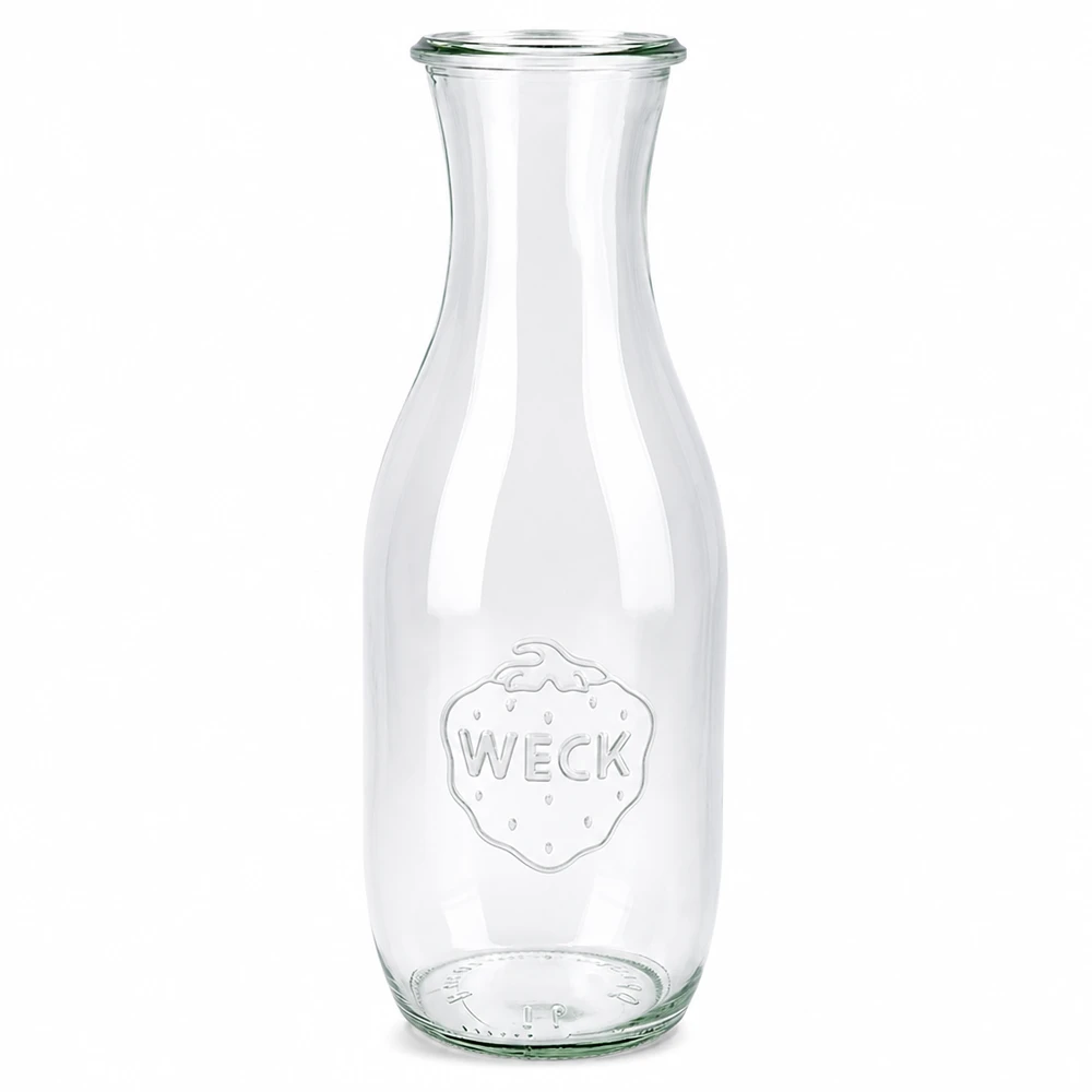 Bouteille à jus WECK RR60 de 1062 ml WECK Bouteille de jus de fruits 1062ml RR60 en verre transparent avec logo gravé et large ouverture pour les jus et les boissons