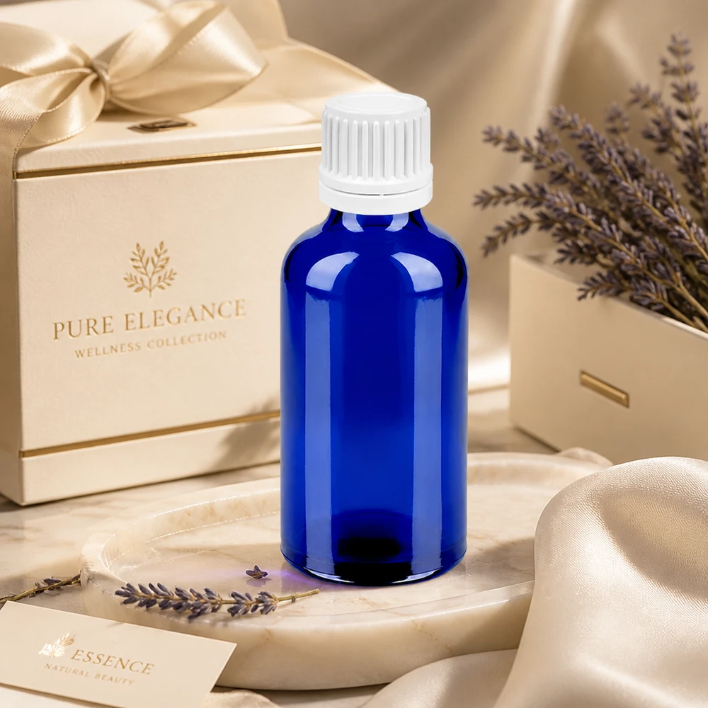 Flacon compte-goutte 50ml 0.7mm blanc OV BlueLine UT18/50 Flacon compte-gouttes de 50 ml en verre bleu, protégé de la lumière, pour une qualité de produit durable