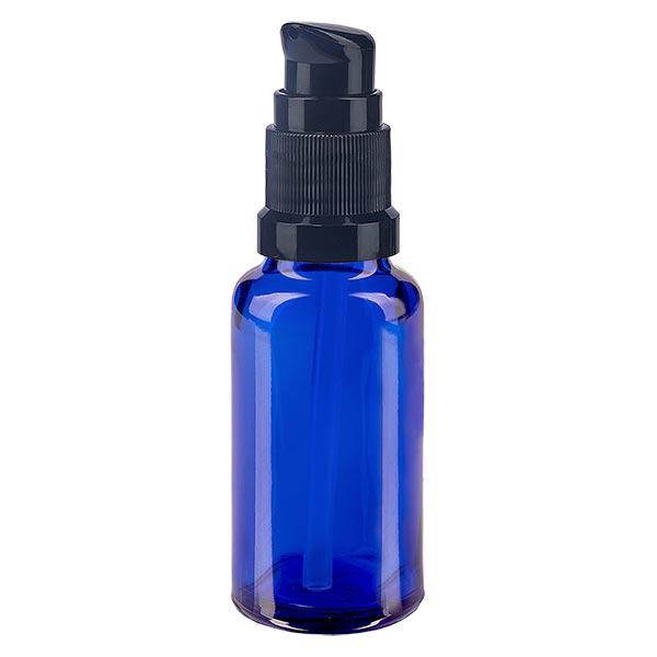 Flacon à pharmacie bleu 20ml bouchon pompe noir standard Flacon à pharmacie bleu 20ml bouchon pompe noir standard