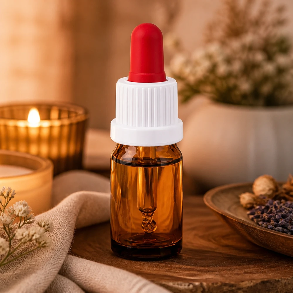 Flacon à pipette 5ml blanc/rouge OV BrownLine UT18/5 Flacon à pipette de 5ml de haute qualité en verre brun anti-UV avec bouchon compte-gouttes ergonomique