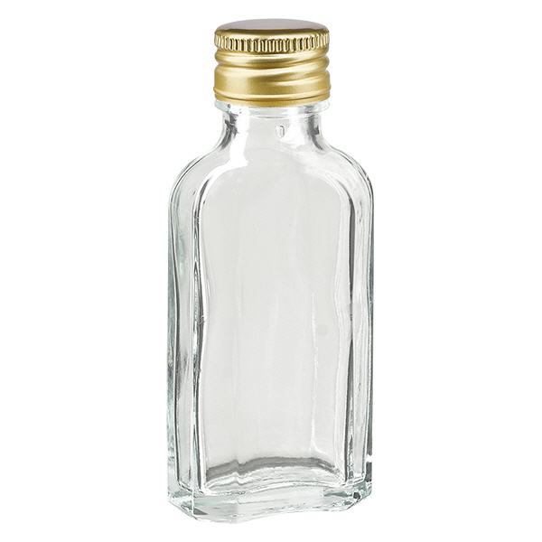 50 ml Meplat transparent avec bouchon alu or PP22 50 ml Meplat transparent avec bouchon alu or PP22