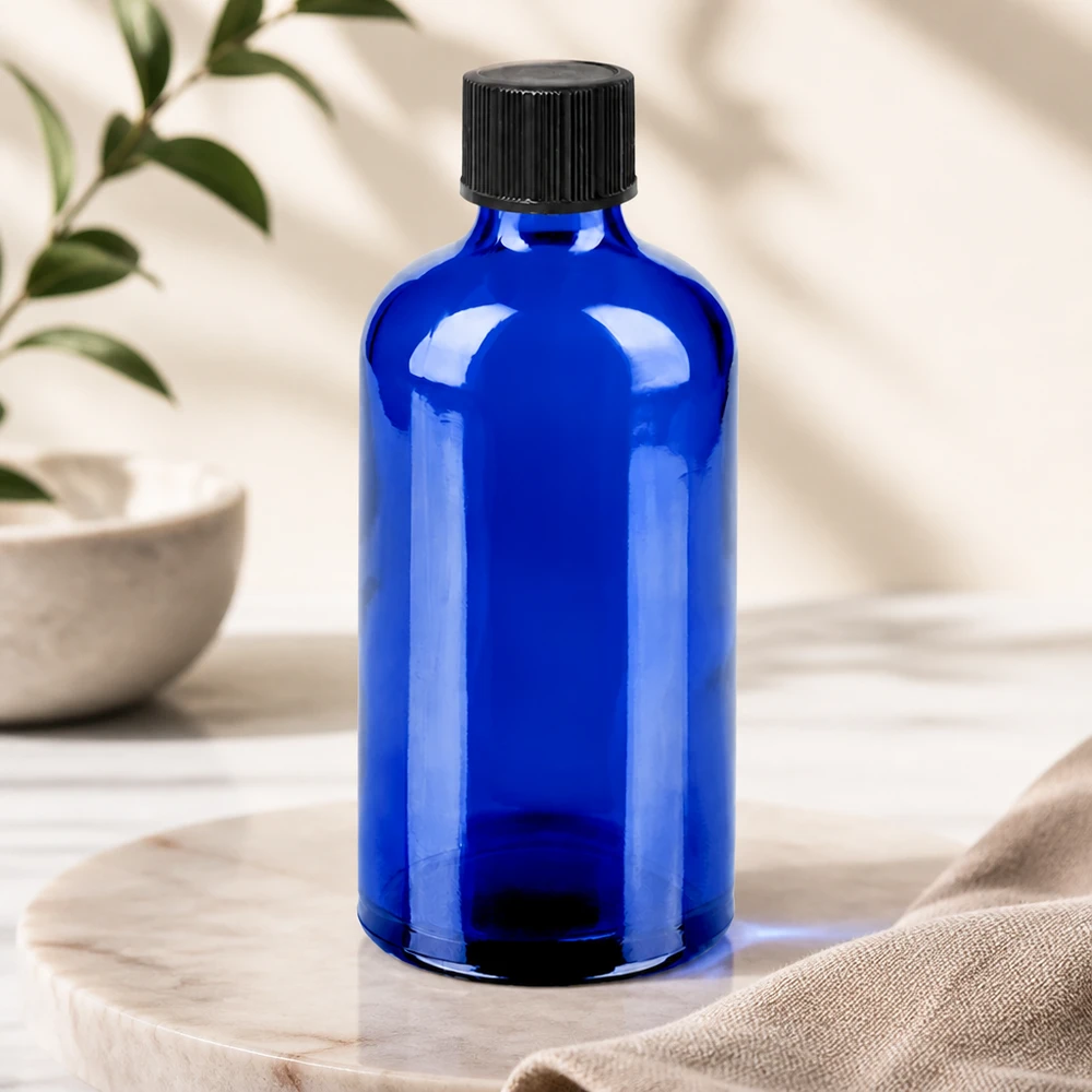 100ml compte-gouttes. 1mm noir STD BlueLine UT18/100 Flacon compte-gouttes bleu cobalt de 100 ml avec bouchon standard noir pour un stockage sûr des substances sensibles à la lumière
