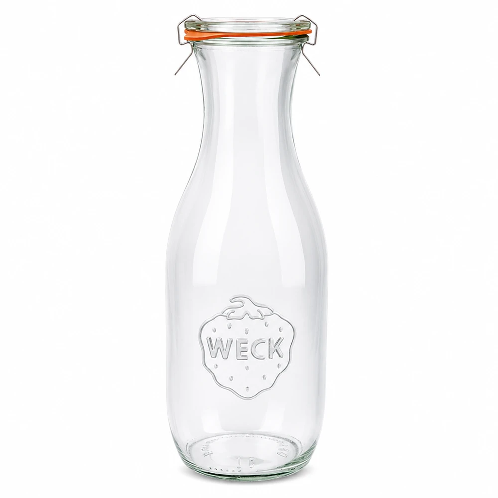 Bouteille à jus de 1 062 ml, ensemble complet WECK RR60 WECK Bouteille de jus 1062ml en verre avec fermeture à étrier et anneau en caoutchouc complet RR60 clair transparent