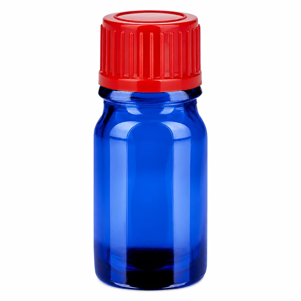 Flacon de 5ml 11mm SV rouge STD BlueLine UT18/5 Flacon de laboratoire compact de 5ml en verre bleu avec bouchon à visser rouge sûr