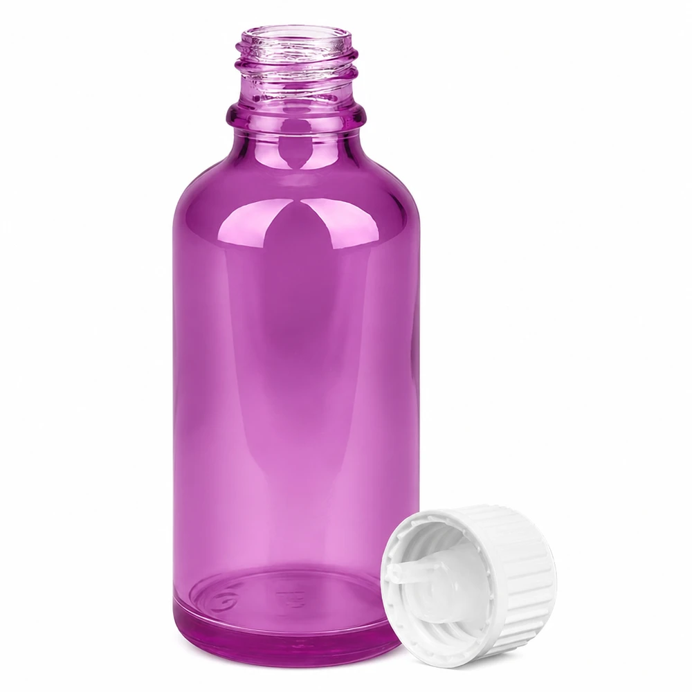 Flacon compte-gouttes 50ml 0.9mm blanc standard PurpleLine. UT18/50 Flacon compte-gouttes transparent violet 50ml idéal pour le bricolage cosmétique et l'aromathérapie
