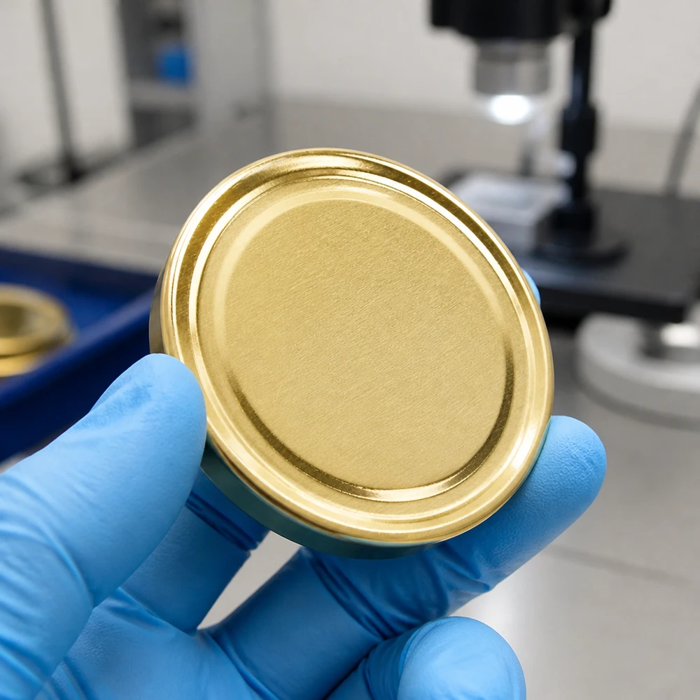 Surface métallique lisse, couvercle BasicSeal doré 100 mm, TO100, vue intérieure de l'UniTwist