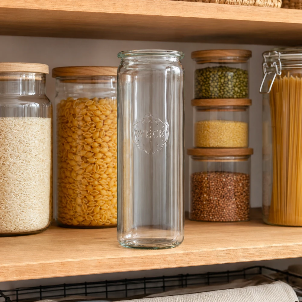 WECK Bocal cylindrique RR60 600ml bocal de stockage vide dans un garde-manger organisé entre les bocaux de conservation remplis
