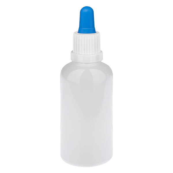 Flacon pipette de 50 ml blanc/bleu avec bouchon inviolable WhiteLine UT18/50