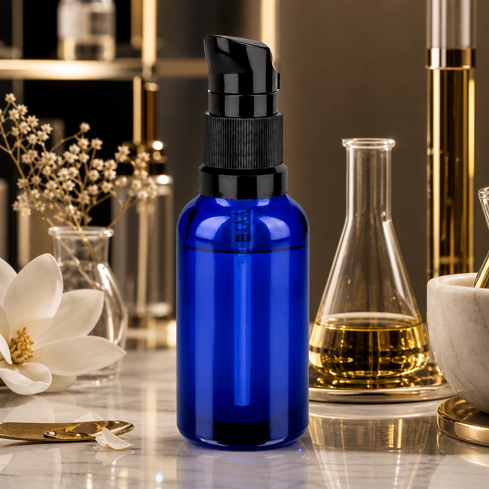 30ml flacon pompe noir STD BlueLine UT18/30 Emballage cosmétique professionnel 30ml BlueLine avec système de dosage précis