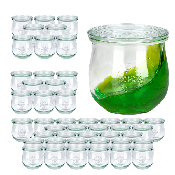 Set de 48 bocaux Weck 370ml verre tulipe avec 48 couvercles en verre Set de 48 bocaux Weck 370ml verre tulipe avec 48 couvercles en verre