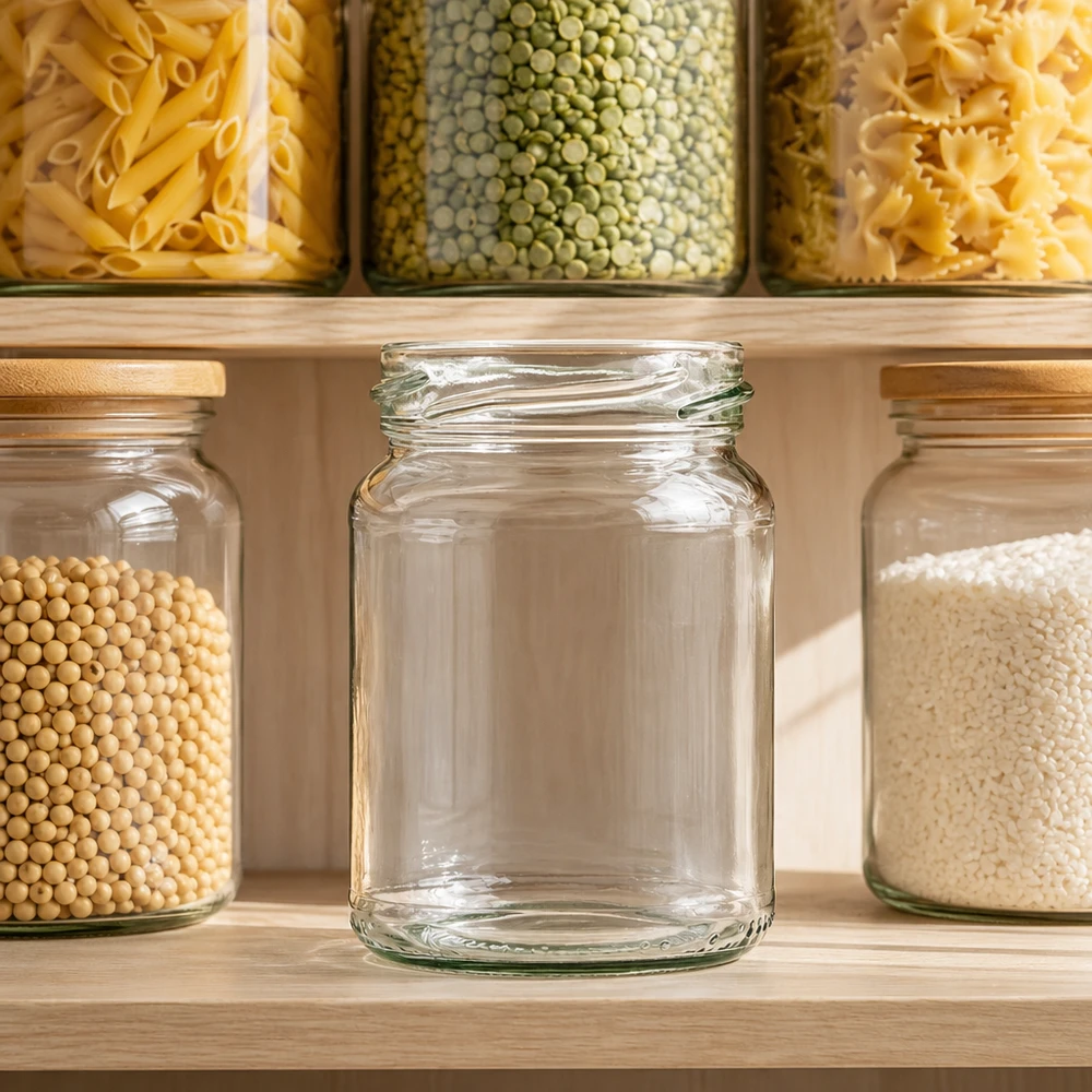 205ml Verre rond sans couvercle (TO58) UNiTWIST UNiTWIST Runda205 Bocal rond 205ml TO58 Bocal vide dans la cuisine avec bocaux à provisions remplis Pâtes Lentilles Riz