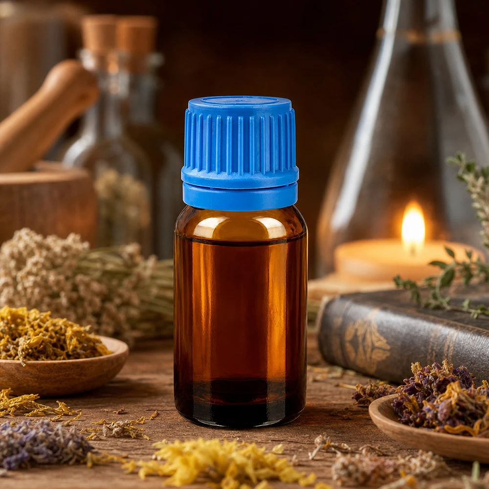 Flacon 10ml 11mm SV bleu OV BrownLine UT18/10 Flacon compact en verre brun de 10 ml avec bouchon bleu de sécurité pour les enfants pour les produits chimiques ménagers