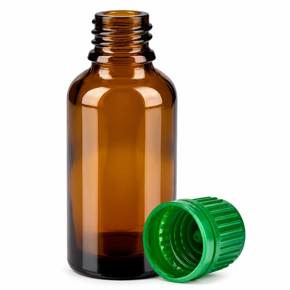 Flacon 30ml 11mm SV vert OV BrownLine UT18/30 Bouteille professionnelle en verre brun de 30 ml avec bouchon vert à l'épreuve des enfants pour l'aromathérapie