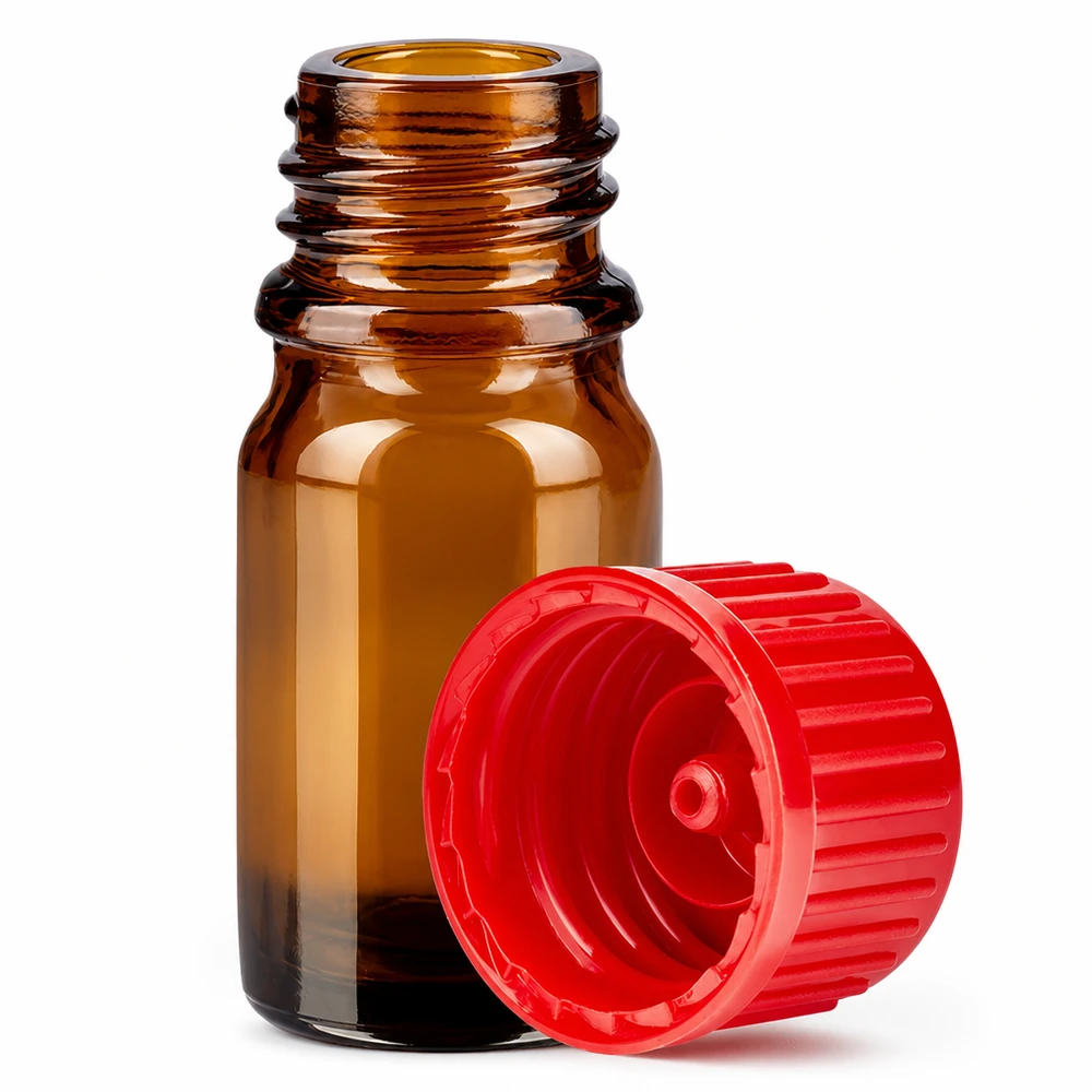 Flacon de 5ml 11mm SV rouge STD BrownLine UT18/5 Flacon en verre brun de 5ml avec bouchon rouge pour un dosage précis des liquides