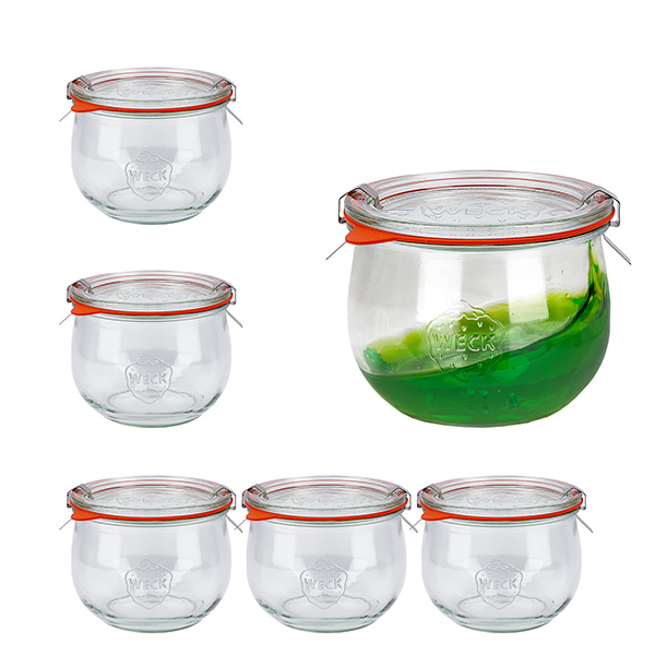 Lot de 6 pots Weck 580ml pots tulipe 1/2L avec 6 couvercles en verre Lot de 6 pots Weck 580ml pots tulipe 1/2L avec 6 couvercles en verre