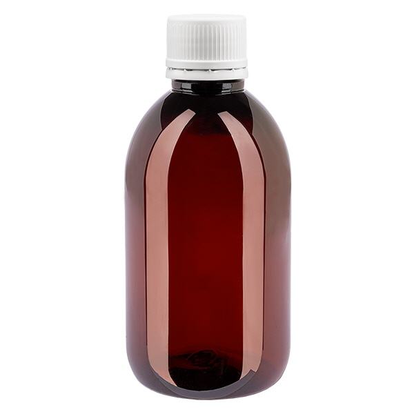 Bouteille PET 250ml avec OV blanc finement strié Bouteille PET 250ml avec OV blanc finement strié