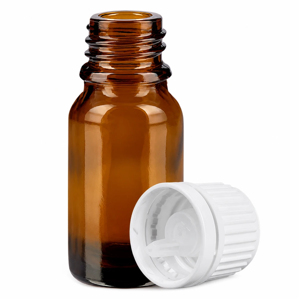 Flacon compte-goutte 10ml 0.7mm blanc OV BrownLine UT18/10 Flacon en verre brun de 10 ml avec bouchon compte-gouttes blanc pour la protection anti-UV des liquides sensibles