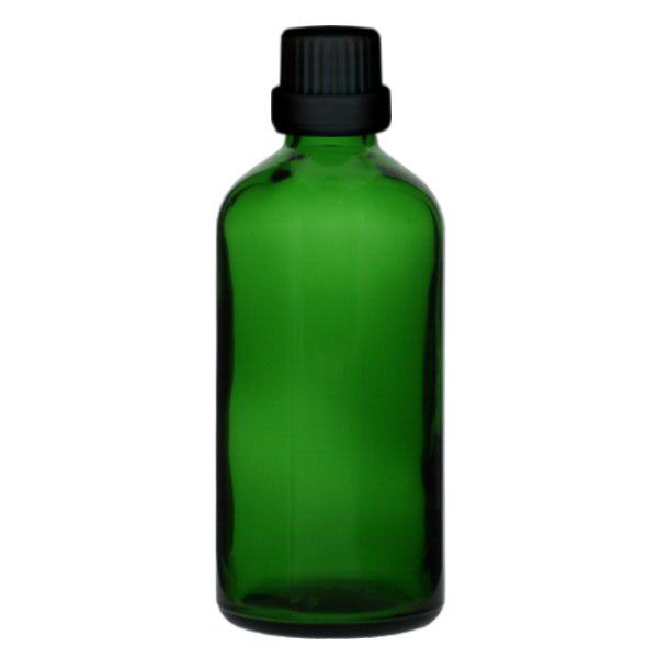 Flacon à pharmacie vert 100ml bouchon compte-gouttes Pr 2mm noir fermeture inviolable