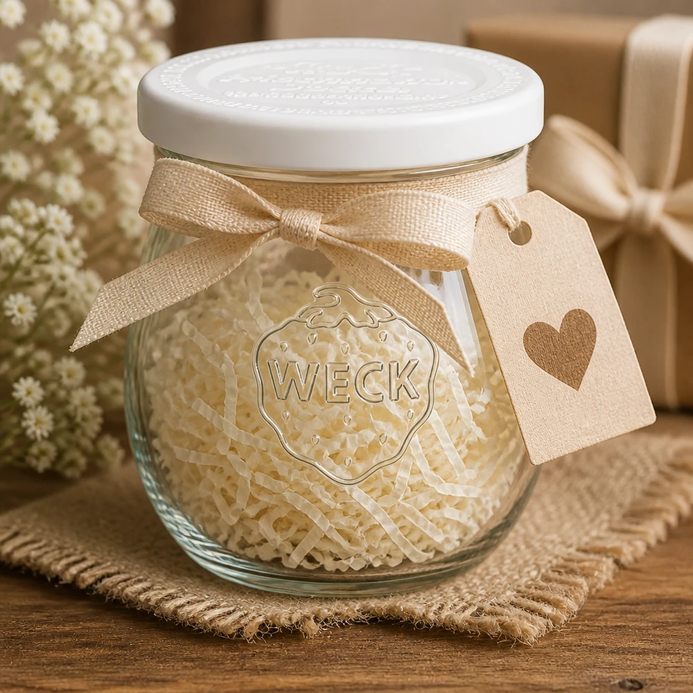 WECK Pot tulipe 220ml RR60 décoratif avec ruban et pendentif en forme de cœur - Idée cadeau pot rustique