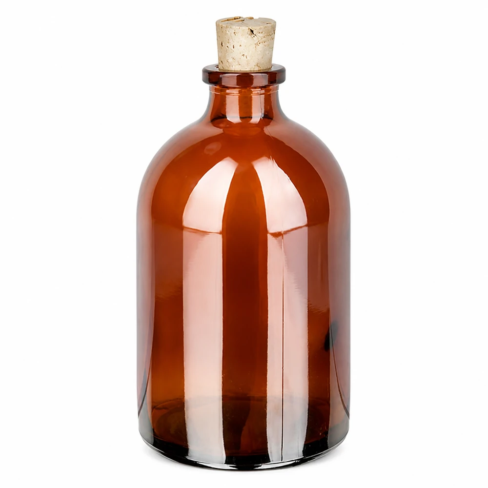 Flacon en verre ambré 100 ml avec bouchon de liège 11/14 mm Medizinflasche Braunglas 100ml mit engem Hals und Korkstopfen 11/14mm Laborqualität